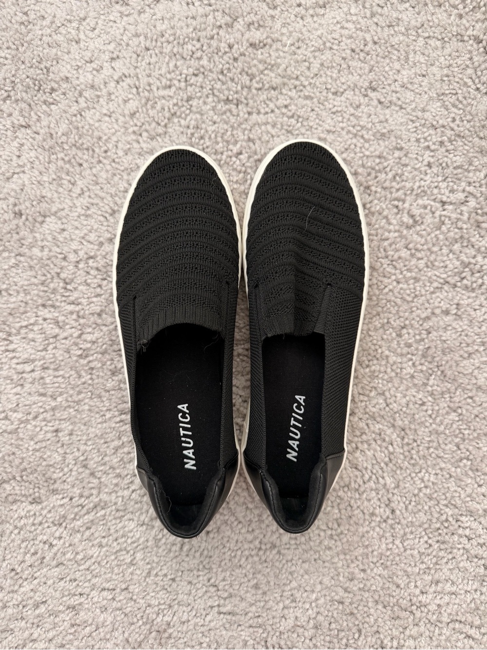 Nautica Women's Black Knit Slip-On Sneakers with White Sole